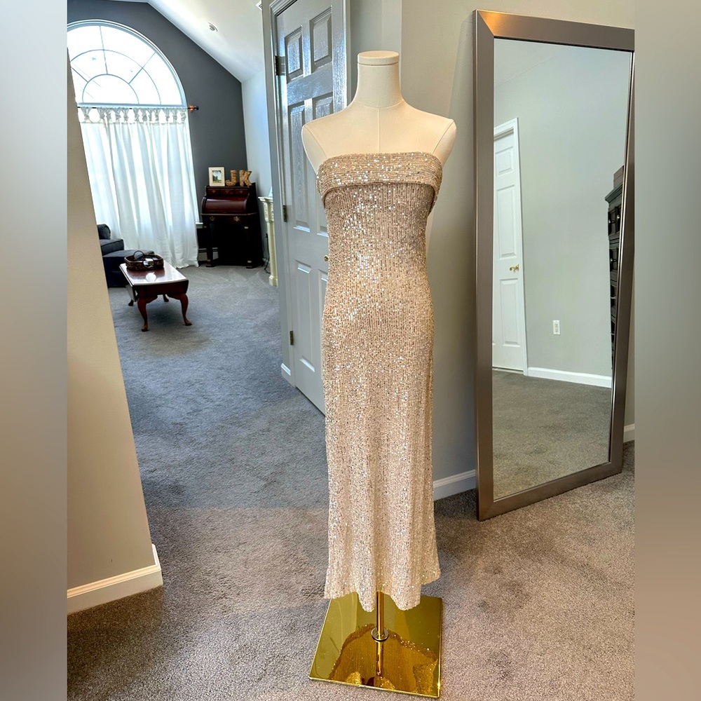 Hello Molly Chilling On My Own Maxi Dress Beige Sequin